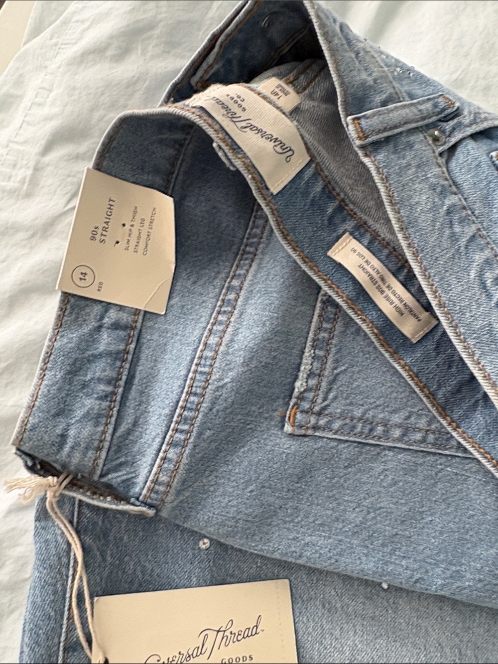 Universal Thread Light Blue Straight-Leg Jeans with Rhinestone Accents - Picture 3 of 5